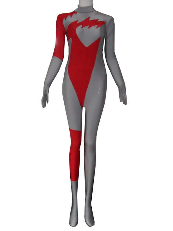 Grey and Red Lycra Spandex Unisex Zentai Catsuit