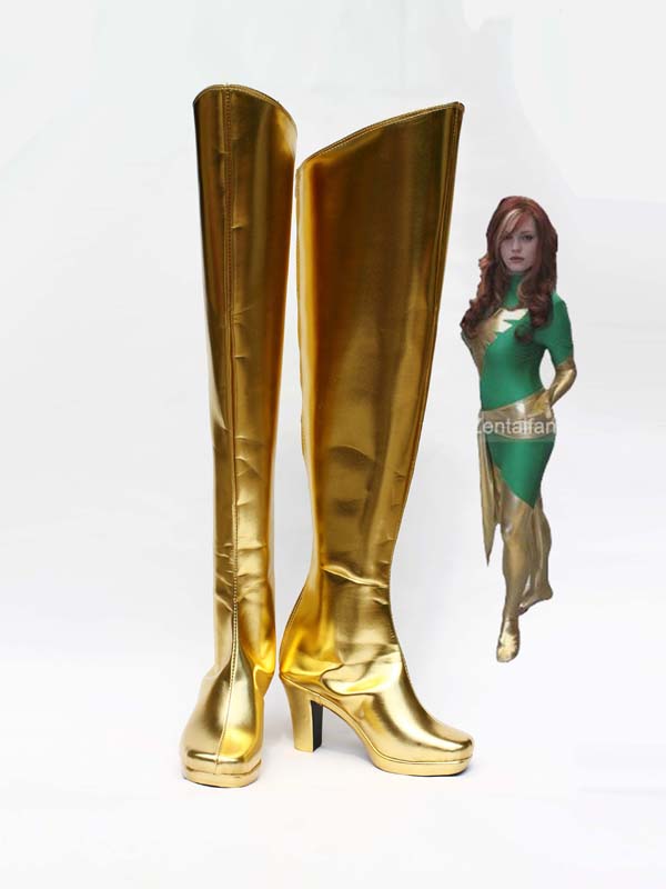 Light Golden X-men Phoenix Jean Grey Superhero Boots - Click Image to Close