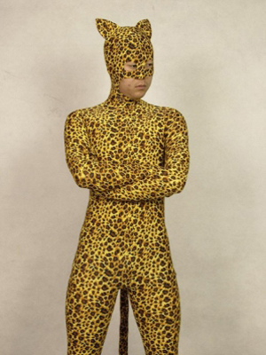 Lycra Spandex Leopard Pattern Tailed Zentai Catsuit