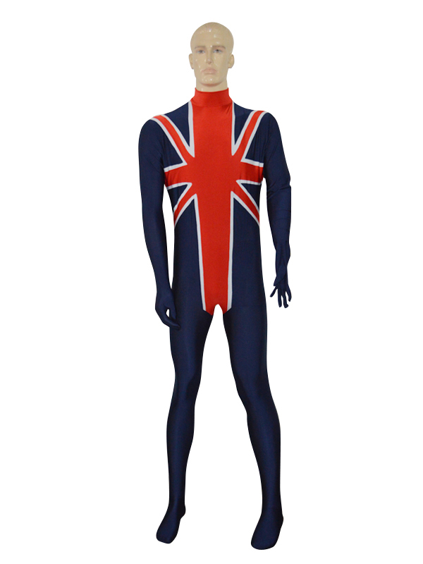 Navy Blue & Red British Flag Custom Spandex Zentai Suit