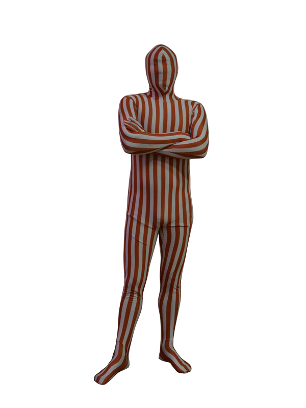 Orange and White Stripes Lycra Spandex Zentai Suit