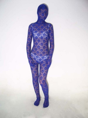 Purple Flowers Patterned Unisex Silk Zentai Catsuit