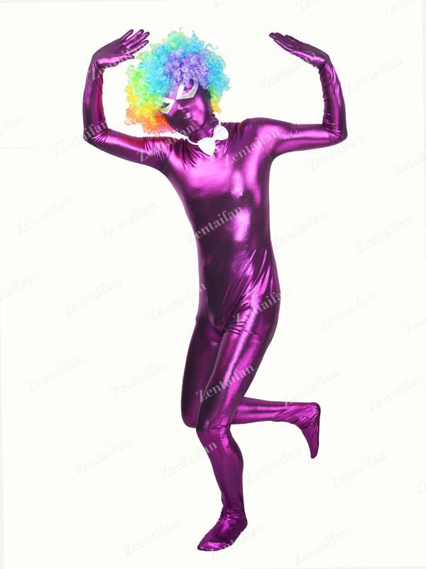 Purple Metallic Fullbody Zentai Suit With Eyes