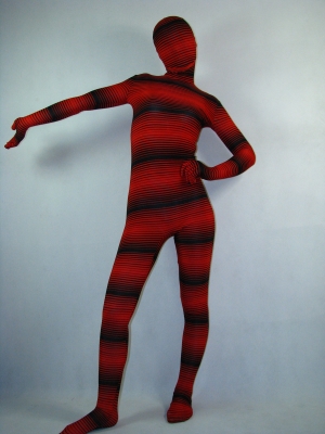 Red And Black Unisex Camouflage Strips Spandex Zentai Catsuit