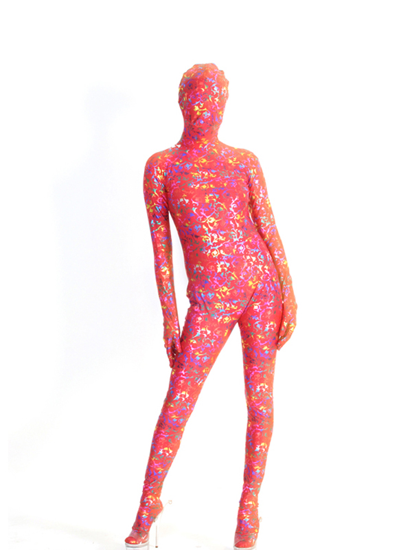 Red Shiny Metallic Fullbody Zentai Costume With Print