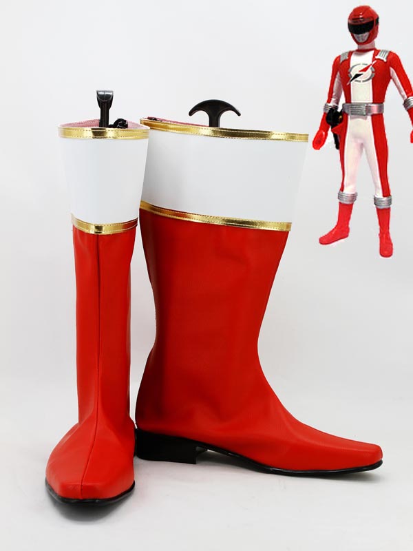 Red & White Boukenger Ranger Power Ranger Boots