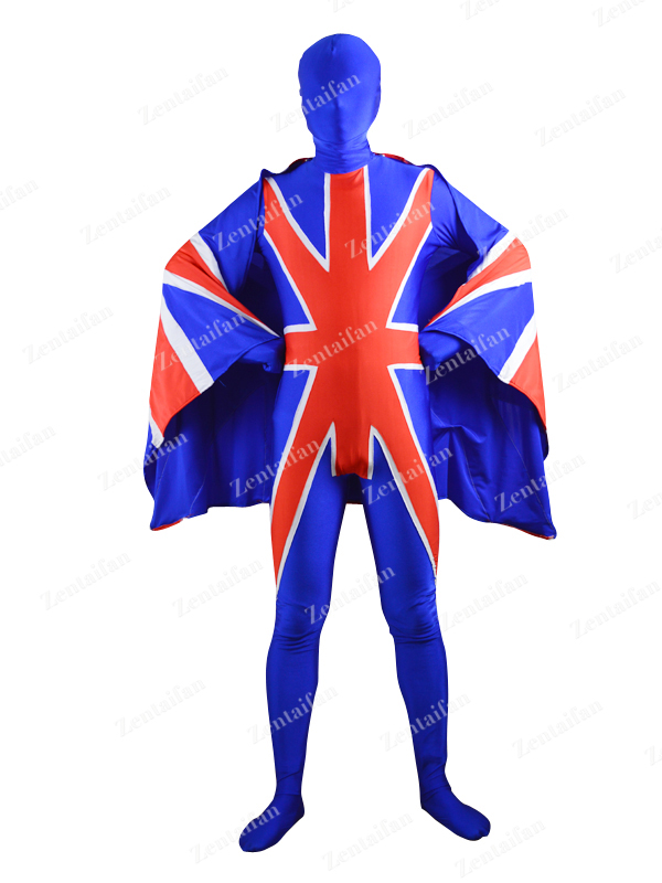 Royal Blue & Red Custom UK Flag Fullbody Zentai Costume - Click Image to Close