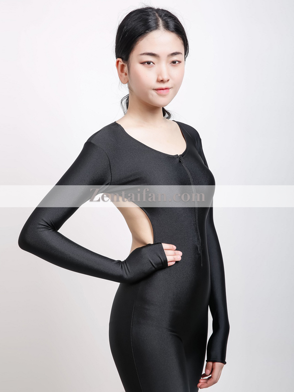 Sexy Black upgraded Spandex Backless Female Zentai suit