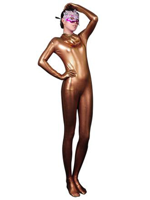 Sexy Coffe Color Fullbody Shiny Zentai Catsuit