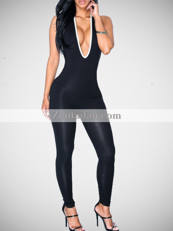 Sexy Women Deep V-neck Backless One-piece Jumsuit