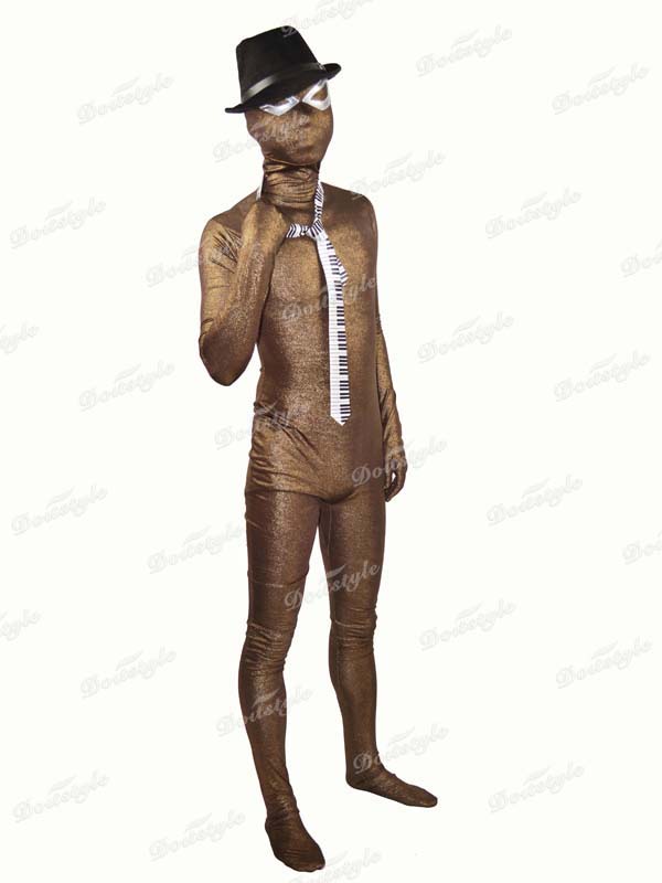 Shiny Coffee Fullbody Zentai Suit With Eye