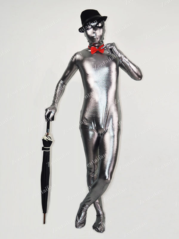 Shiny Grey Metallic Fullbody Zentai Suit