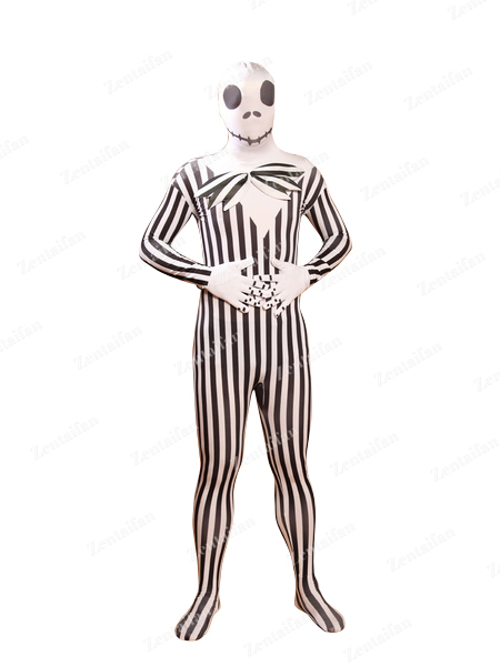 Skull Face Strips Suit Fullbody Zentai Suit