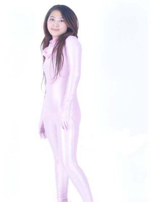 Sweet Pink Shiny Metallic Zentai Catsuit