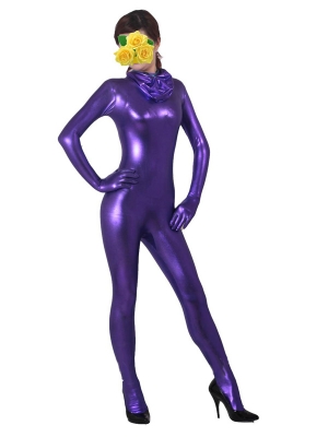 Unicolor Purple Fullbody Shiny Metallic Unisex Zentai Catsuit - Click Image to Close