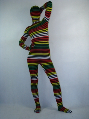 Unisex Camouflage Colorful Striped Lycra Zentai Suit