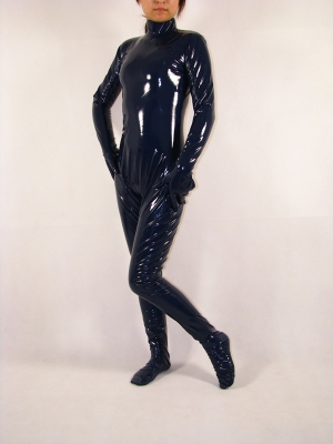 Unisex Dark Blue Unicolor PVC Zentai Suit