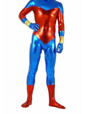 Unisex Red and Blue Shiny Metallic Zentai Suit