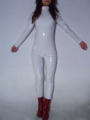 White PVC Zentai Front Open Unisex Catsuit