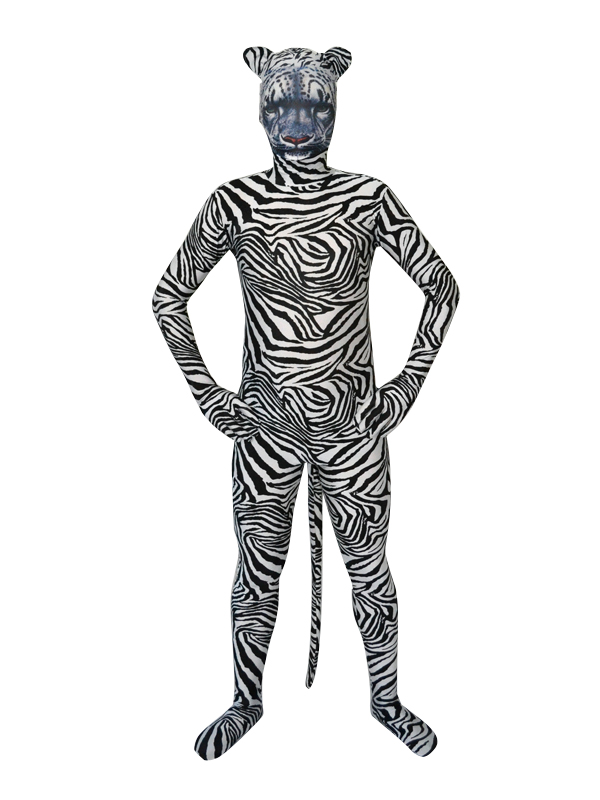 White Tiger Hood Tiger Stripes Fullbody Spandex Zentai