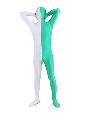 White and Green Spandex Unisex Zentai Suit