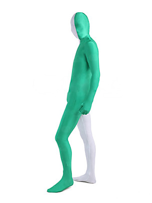 White and Green Spandex Unisex Zentai Suit