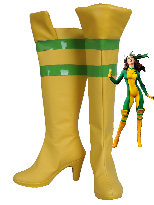 Yellow & Green X-men Rogue Female High Heels Superhero Cosplay Boots - Click Image to Close